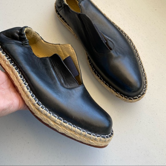 Tia Cibani Black Leather Espadrille Almond Loafer - Picture 2 of 5